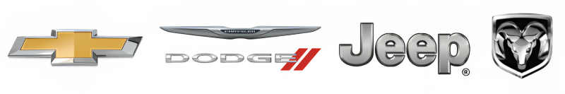 Chevrolet, Chrysler, Dodge, Jeep, Wagoneer logos